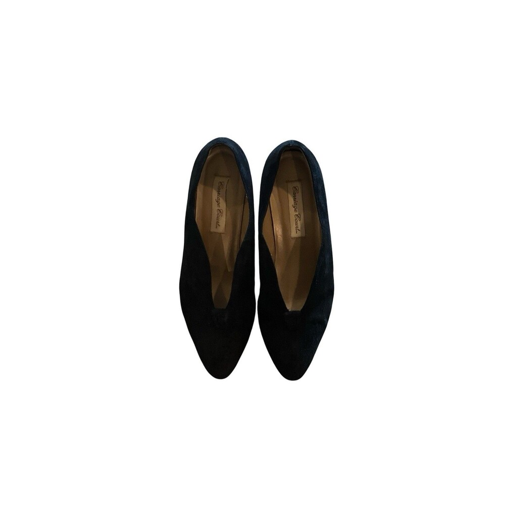 Vintage Carriage Court Black V Split Paula Suede Size 7.5M 2” Kitten Heels - Picture 12 of 16